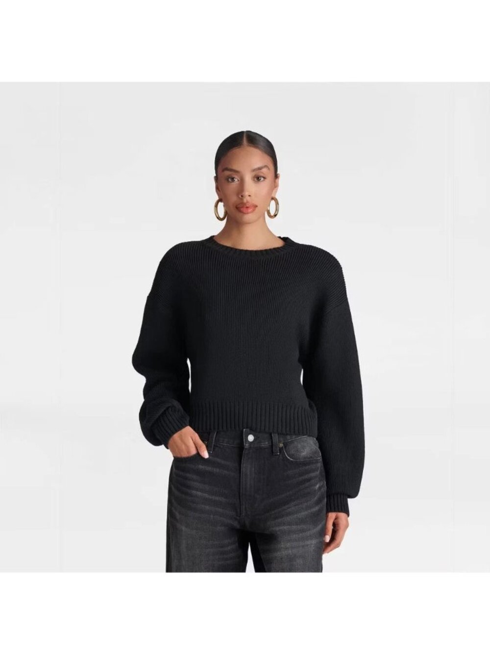 KBB by Kahlana The Shoulder Pad Sweater Black & Ribbed Texture -- Size XXL 17